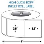 3" x 3" BOPP High Gloss Inkjet Roll Label - 3" ID Core, 6" OD