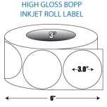 3" Circle BOPP High Gloss Inkjet Roll Label - 3" ID Core, 6" OD