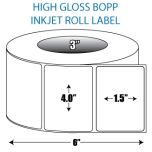 4" x 1.5" BOPP High Gloss Inkjet Roll Label - 3" ID Core, 6" OD