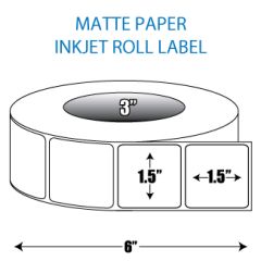 1.5" x 1.5" Matte Inkjet Roll Label - 3" ID Core, 6" OD