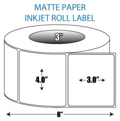 4" x 3" Matte Inkjet Roll Label - 3" ID Core,  6" OD
