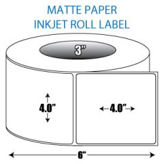4" x 4" Matte Inkjet Roll Label - 3" ID Core, 6" OD