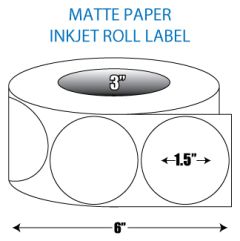 1.5" Circle Matte Inkjet Roll Label - 3" ID Core, 6" OD