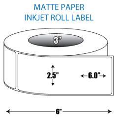 2.5" x 6" Matte Inkjet Roll Label - 3" ID Core, 6" OD