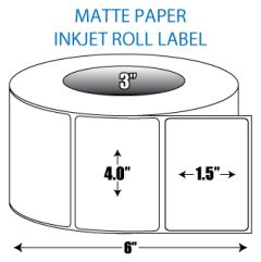 4" x 1.5" Matte Inkjet Roll Label - 3" ID Core, 6" OD
