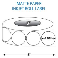 1.375" Circle Matte Inkjet Roll Label - 3" ID Core, 6" OD