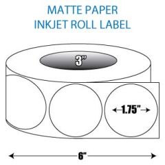 1.75" Circle Matte Inkjet Roll Label - 3" ID Core, 6" OD
