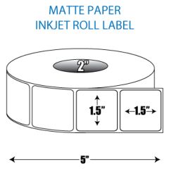 1.5" x 1.5" Matte Inkjet Roll Label - 2" ID Core, 5" OD