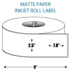 2.5" x 7" Matte Inkjet Roll Label - 2" ID Core, 5" OD