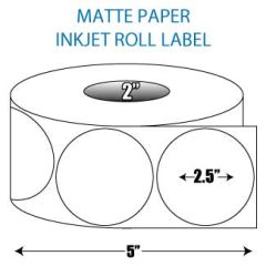 2.5" Circle Matte Inkjet Roll Label - 2" ID Core, 5" OD