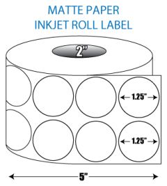 1.25" 2-up Circle Matte Inkjet Roll Label - 2" ID Core, 5" OD