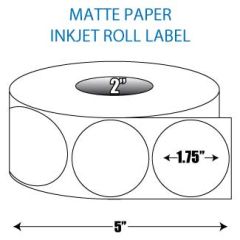 1.75" Circle Matte Inkjet Roll Label - 2" ID Core, 5" OD
