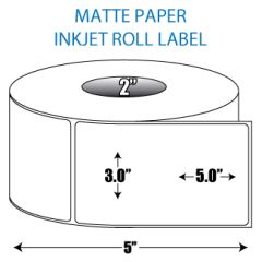 3" x 5" Matte Inkjet Roll Label - 2" ID Core, 5" OD