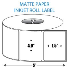 4" x 1.5" Matte Inkjet Roll Label - 2" ID Core, 5" OD