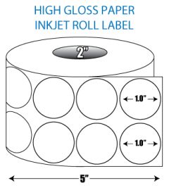 1" 2-up Circle High Gloss Inkjet Roll Label - 2" ID Core, 5" OD