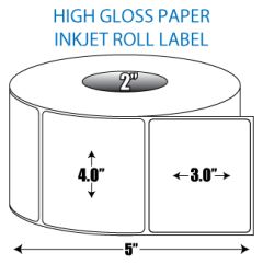 4" x 3" High Gloss Inkjet Roll Label - 2" ID Core, 5" OD