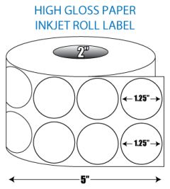 1.25" 2-up Circle High Gloss Inkjet Roll Label - 2" ID Core, 5" OD