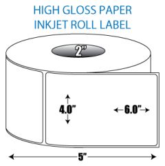 4" x 6" High Gloss Inkjet Roll Label - 2" ID Core, 5" OD