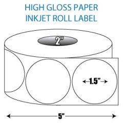 1.5" Circle High Gloss Inkjet Roll Label - 2" ID Core, 5" OD