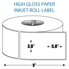 3" x 5" High Gloss Inkjet Roll Label - 2" ID Core, 5" OD