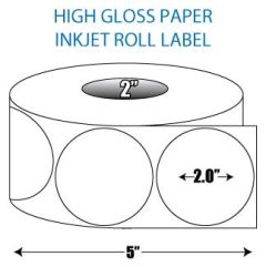 2" Circle High Gloss Inkjet Roll Label - 2" ID Core, 5" OD