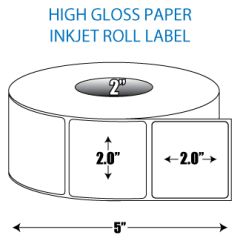2" x 2" High Gloss Inkjet Roll Label - 2" ID Core, 5" OD