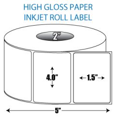 4" x 1.5" High Gloss Inkjet Roll Label - 2" ID Core, 5" OD