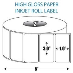 3" x 1" High Gloss Inkjet Roll Label - 2" ID Core, 5" OD