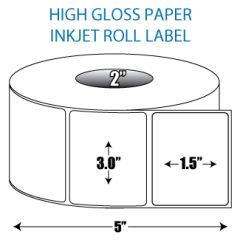 3" x 1.5" High Gloss Inkjet Roll Label - 2" ID Core, 5" OD
