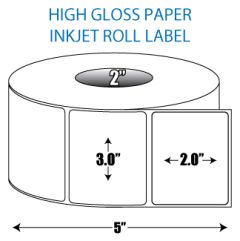 3" x 2" High Gloss Inkjet Roll Label - 2" ID Core, 5" OD