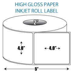 4" x 4" High Gloss Inkjet Roll Label - 2" ID Core, 5" OD