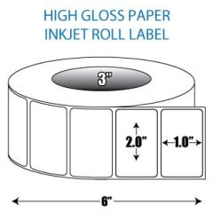 2" x 1" High Gloss Inkjet Roll Label - 3" ID Core, 6" OD