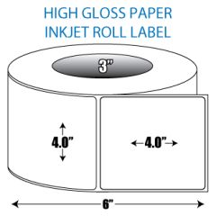 4" x 4" High Gloss Inkjet Roll Label - 3" ID Core, 6" OD