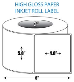5" x 4" High Gloss Inkjet Roll Label - 3" ID Core, 6" OD