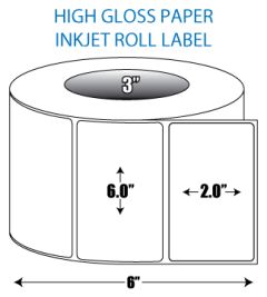 6" x 2" High Gloss Inkjet Roll Label - 3" ID Core, 6" OD