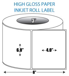 6" x 4" High Gloss Inkjet Roll Label - 3" ID Core, 6" OD