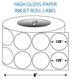 1.25" Circle 2-up High Gloss Inkjet Roll Label - 3" ID Core, 6" OD