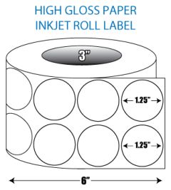 1.25" Circle 2-up High Gloss Inkjet Roll Label - 3" ID Core, 6" OD