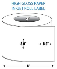 8" x 8" High Gloss Inkjet Roll Label - 3" ID Core, 6" OD