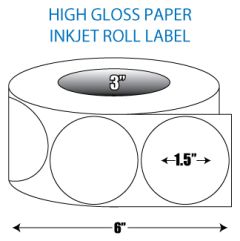 1.5" Circle High Gloss Inkjet Roll Label - 3" ID Core, 6" OD