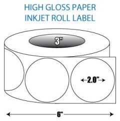 2" Circle High Gloss Inkjet Roll Label - 3" ID Core, 6" OD