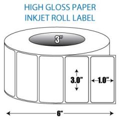 3" x 1" High Gloss Inkjet Roll Label - 3" ID Core, 6" OD