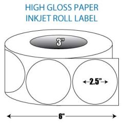 2.5" Circle High Gloss Inkjet Roll Label - 3" ID Core, 6" OD
