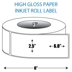 2.5" x 6" High Gloss Inkjet Roll Label - 3" ID Core, 6" OD