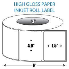 4" x 1.5" High Gloss Inkjet Roll Label - 3" ID Core, 6" OD