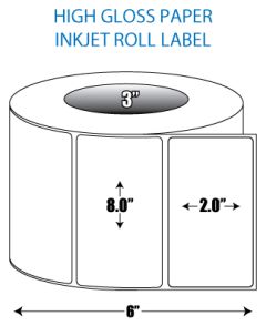 8" x 2" High Gloss Inkjet Roll Label - 3" ID Core, 6" OD