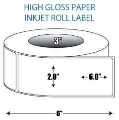 2" x 6" High Gloss Inkjet Roll Label - 3" ID Core, 6" OD