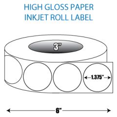 1.375" Circle High Gloss Inkjet Roll Label - 3" ID Core, 6" OD