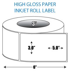3" x 5" High Gloss Inkjet Roll Labels - 3" ID Core, 6" OD