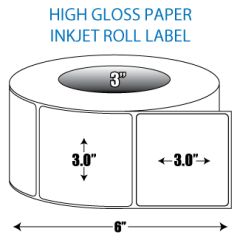 3" x 3" High Gloss Inkjet Roll Label - 3" ID Core, 6" OD